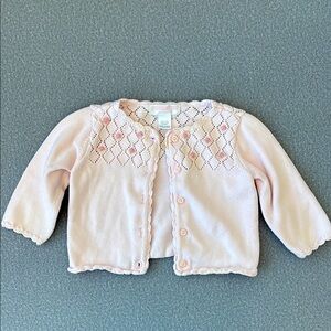 Janie and Jack Pink Knit Baby Cardigan with Rosettes